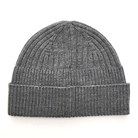 AllSaints Unisex Merino Wool Blend Knit Charcoal Grey Rib Mix Beanie Size OS - Picture 3 of 10